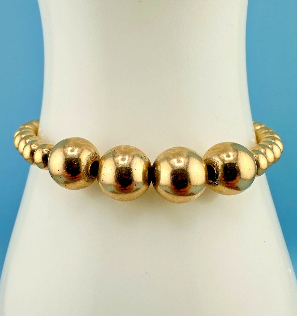 Vintage Bracelet 14K Gold Filled Graduated Metal Ball Bead 6.5" Signed